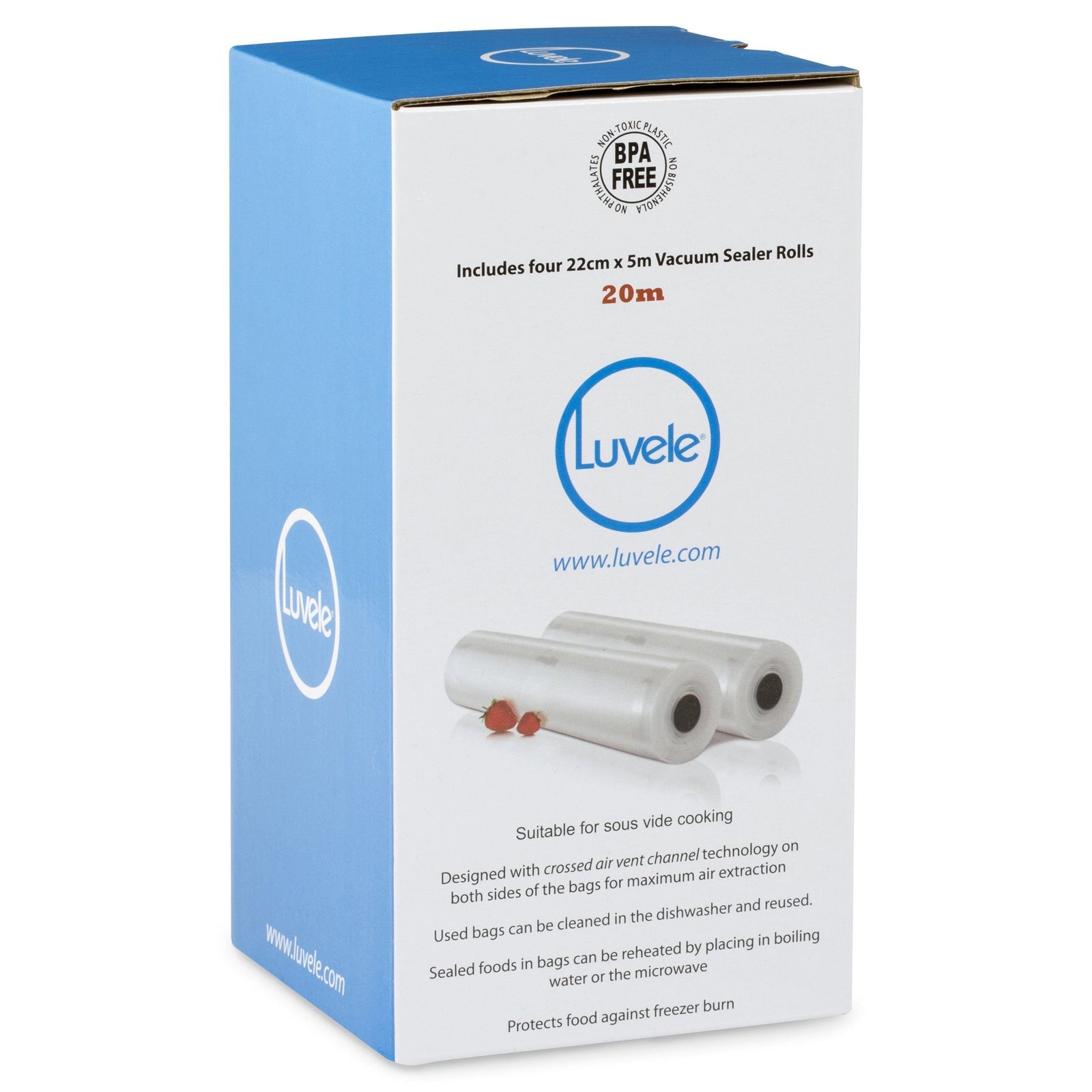 Rouleaux de sacs pour machine sous vide Luvele | Sacs sous vide 22 cm sur 20 m